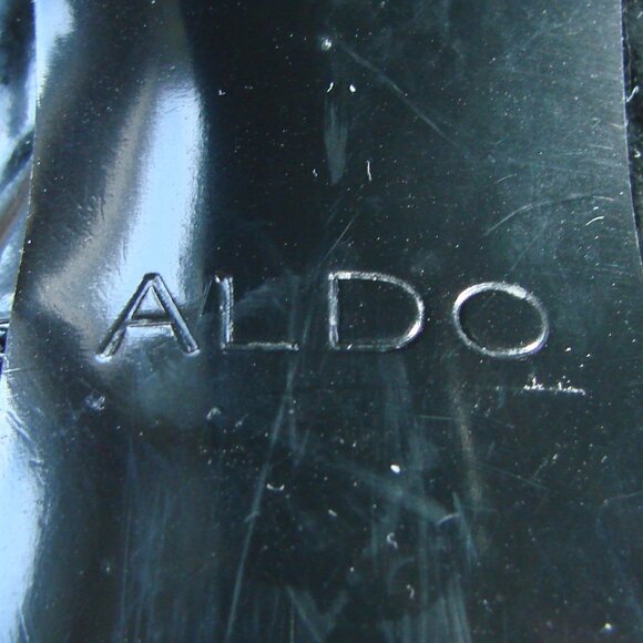 Aldo Black Patent Leather Boots Chunky Block Heel Size 7.5 - Picture 4 of 14